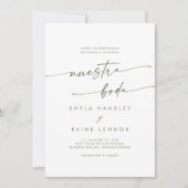 Boho Chique Groen en Wit Foto Spaans Bruiloft Kaart (Voorkant)