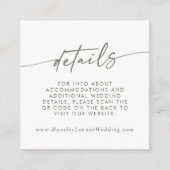 Boho Chique Groen en Wit Huwelijk QR Code Details Informatiekaartje (Voorkant)