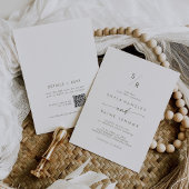 Boho Chique Groen en Wit Monogram QR Code Bruiloft Kaart