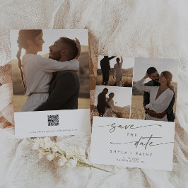 Boho Chique Groen en Wit Multi Foto QR Code Save The Date