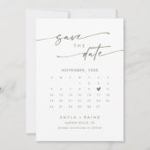 Boho Chique Groen en Wit QR Code Fotokalender Save The Date (Voorkant)