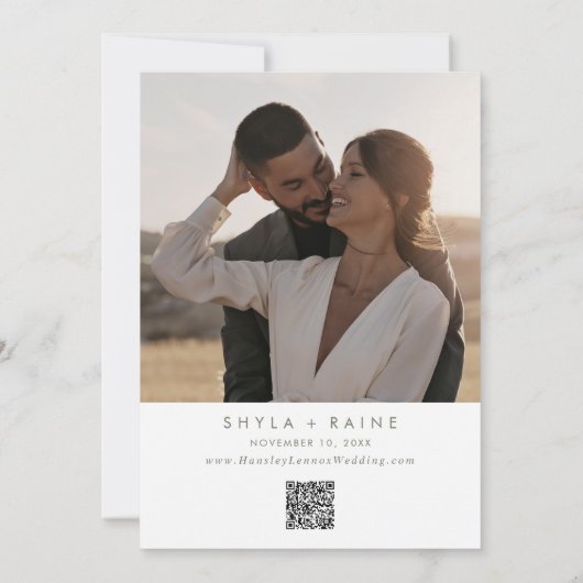 Boho Chique Groen en Wit QR Code Fotokalender Save The Date (Achterkant)