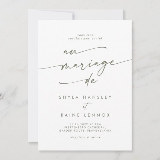 Boho Chique Groen en Wit QR Code Franse bruiloft Kaart (Voorkant)