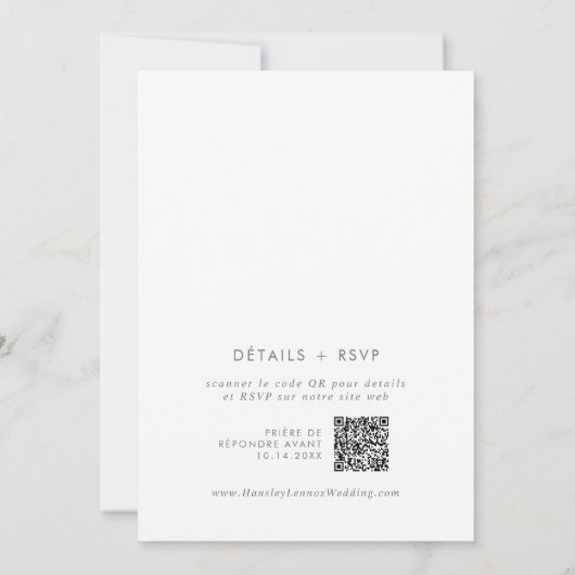 Boho Chique Groen en Wit QR Code Franse bruiloft Kaart (Achterkant)