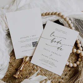 Boho Chique Groen en Wit QR Code Spaans Bruiloft Kaart