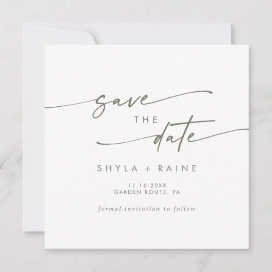 Boho Chique Groen en Wit Vierkant Foto Terug Save The Date (Voorkant)