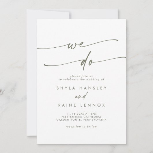 Boho Chique Groen en Wit We Doen Bruiloft Kaart (Voorkant)