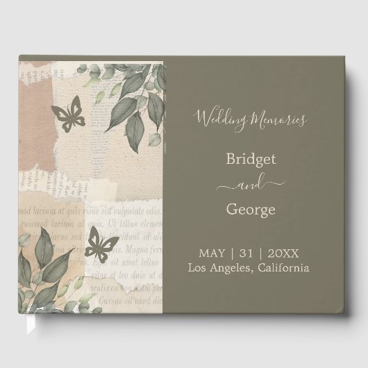 Boho chique  groen eucalyptus bruiloft gastenboek (Voorkant)