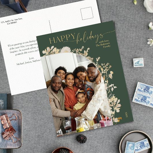 Boho Chique Groen Goud Botanische Foto Vakantie Briefkaart