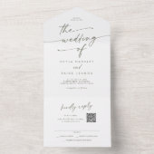 Boho Chique Groene en Witte QR Code Mail In Bruilo All In One Uitnodiging (Binnen)