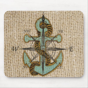 boho chique jute nautisch kompas Blauw anker Muismat