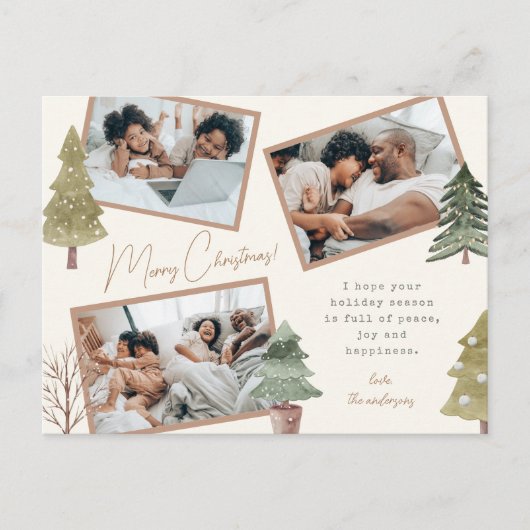 Boho chique kerst 3 foto collage dennenbomen feestdagenkaart (Voorkant)