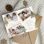 Boho chique kerst 3 foto collage dennenbomen feestdagenkaart<br><div class="desc">Groet uw vrienden en geliefden een vakantie vol rust, vreugde en blijdschap met dit moderne elegante boho Christmas wenskaart met drie prachtige foto's van uw familie in een ongewone collage verfraaid met handbeschilderde waterverf pijnbomen. (De plaatsingsfoto’s zijn van Pexels gefotografeerd door Ketut Subiyanto en alleen voor sample. Vervang het vriendelijk...</div>