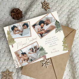 Boho chique kerst 3 foto collage dennenbomen feestdagenkaart