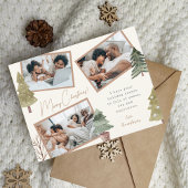 Boho chique kerst 3 foto collage dennenbomen feestdagenkaart