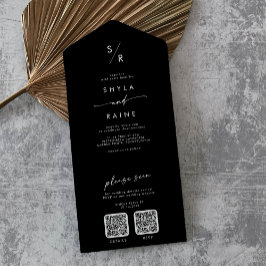 Boho Chique KLEUR BEWERKBAAR Dubbele QR Code Bruil All In One Uitnodiging