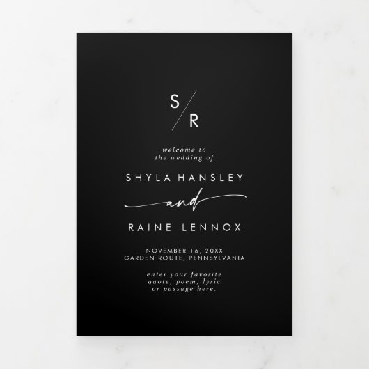 Boho Chique KLEUR BEWERKBAAR Monogram Bruiloft Drieluik Programma (Cover)