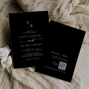 Boho Chique KLEUR EDITABLE Monogram QR Code Bruilo Kaart