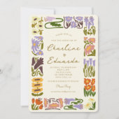 Boho chique kleurrijke bloem retro bruiloft kaart (Voorkant)