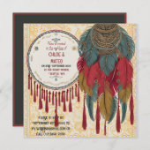 Boho chique kwastjes, veren en knopen bruiloft kaart (Voorkant / Achterkant)