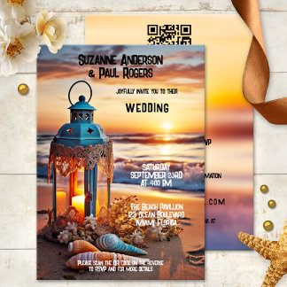 Boho chique lantaarn zonsondergang strand QR bruil Kaart
