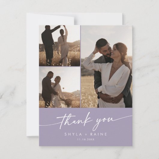 Boho chique lavendel Paarse bruiloft foto collage Bedankkaart (Voorkant)