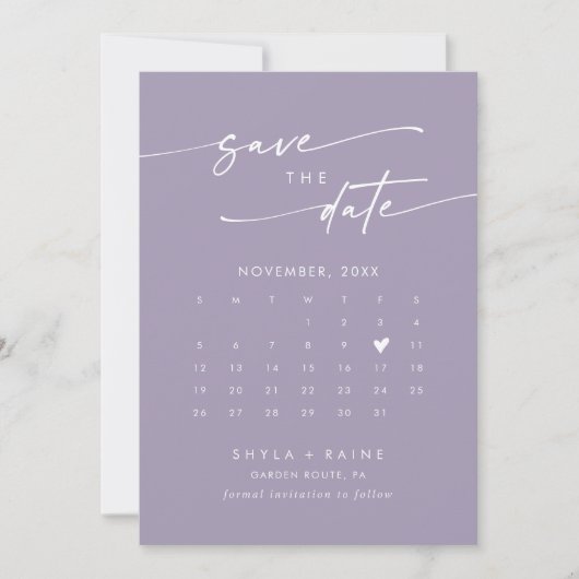 Boho chique lavendel Paarse QR-code fotokalender Save The Date (Voorkant)