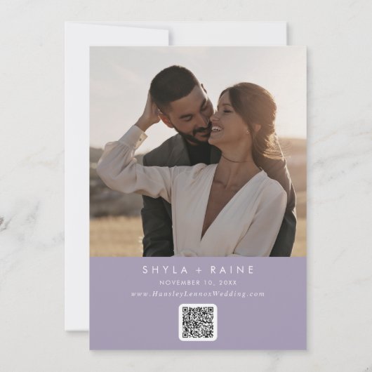 Boho chique lavendel Paarse QR-code fotokalender Save The Date (Achterkant)