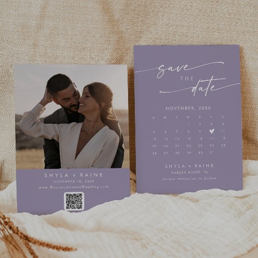 Boho chique lavendel Paarse QR-code fotokalender Save The Date