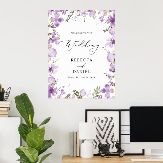 Boho chique lavendel Wildbloemen bruiloft welkom Poster (Thuiskantoor)