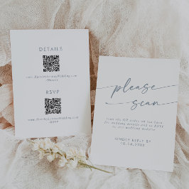 Boho chique leisteen blauw QR-code Details RSVP Kaartje