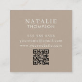 Boho chique minimalistische Greige bloem QR-code Vierkante Visitekaartje (Achterkant)