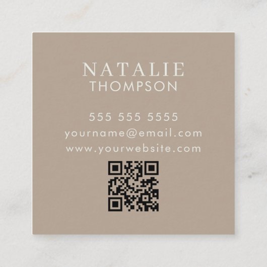 Boho chique minimalistische Greige bloem QR-code Vierkante Visitekaartje (Achterkant)