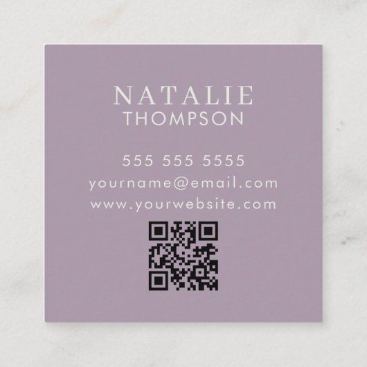 Boho chique minimalistische Lila lavendel bloem QR Vierkante Visitekaartje (Achterkant)