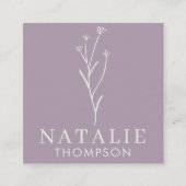 Boho chique minimalistische Lila lavendel bloem QR Vierkante Visitekaartje (Voorkant)