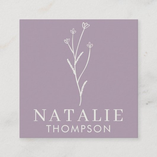 Boho chique minimalistische Lila lavendel bloem QR Vierkante Visitekaartje (Voorkant)