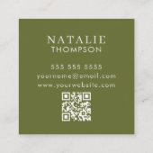 Boho Chique Minimalistische Olijf Groene Bloem QR  Vierkante Visitekaartje (Achterkant)