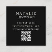Boho Chique Minimalistische Zwarte Bloem QR Code Vierkante Visitekaartje (Achterkant)