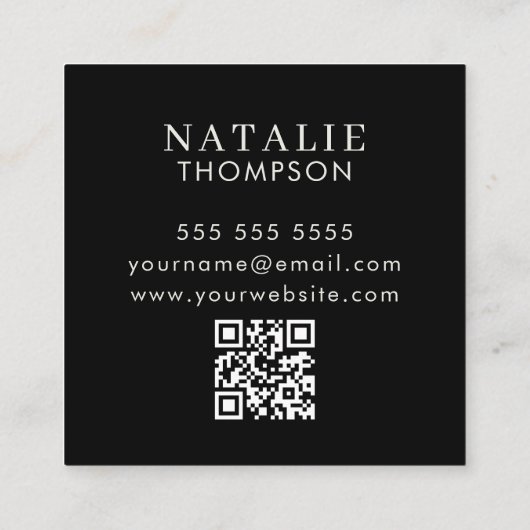 Boho Chique Minimalistische Zwarte Bloem QR Code Vierkante Visitekaartje (Achterkant)