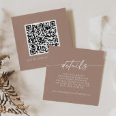 Boho Chique Neutrale Taupe Bruiloft QR Code Detail Informatiekaartje