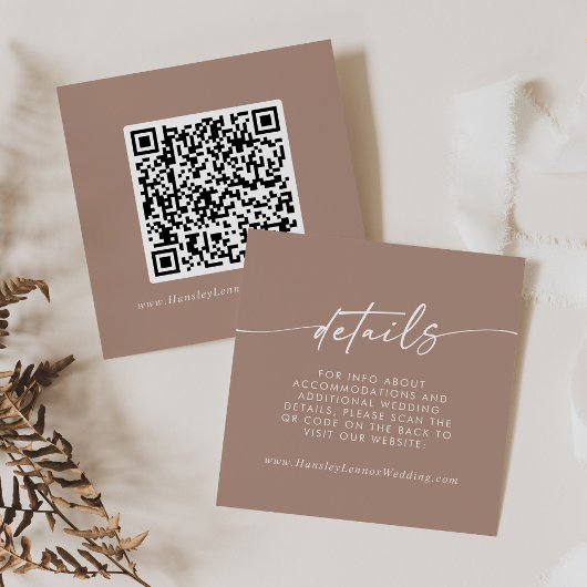 Boho Chique Neutrale Taupe Bruiloft QR Code Detail Informatiekaartje