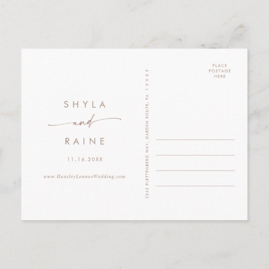 Boho Chique Neutrale Taupe Bruiloft Save the Date Uitnodiging Briefkaart (Achterkant)