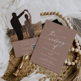 Boho Chique Neutrale Taupe Foto QR Code Bruiloft Kaart