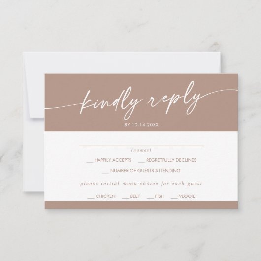 Boho Chique Neutrale Taupe Menu Keuze RSVP-kaart (Voorkant)
