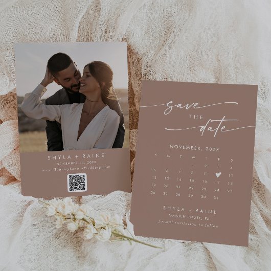 Boho Chique Neutrale Taupe QR Code Fotokalender Save The Date