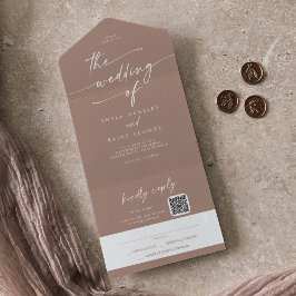 Boho Chique Neutrale Taupe QR Code Mail In Bruilof All In One Uitnodiging