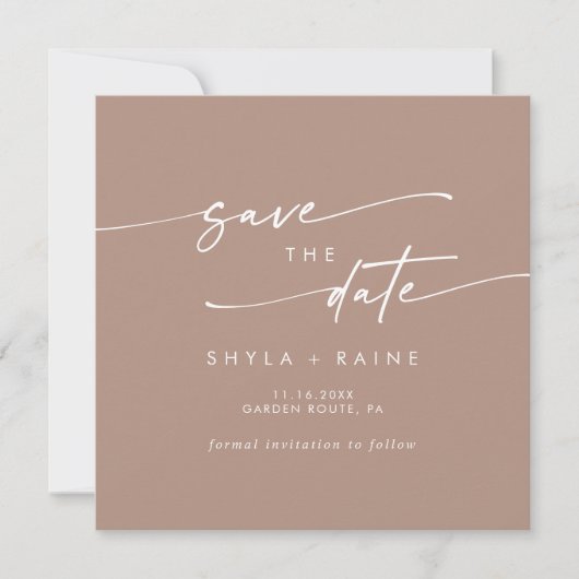 Boho Chique Neutrale Taupe Square Foto Terug Save The Date (Voorkant)