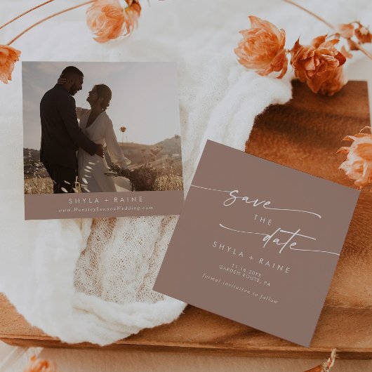 Boho Chique Neutrale Taupe Square Foto Terug Save The Date