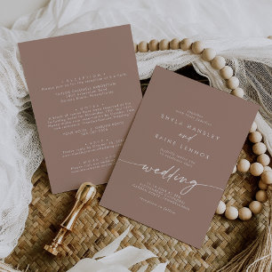 Boho Chique Neutrale Taupe Voor- en Achterbruiloft Kaart