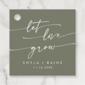 Boho chique olijfgroen laat liefde groeien bruilof bedankjes labels (Voorkant)